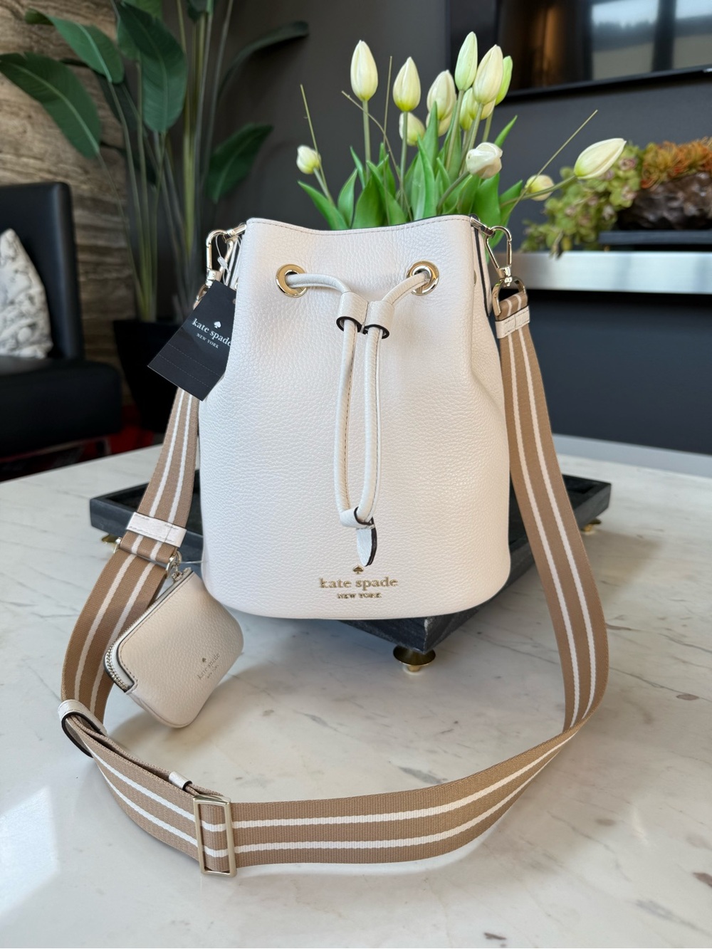 New Kate Spade Rosie Leather Large Bucket Bag Parchment - Picture 14 of 16